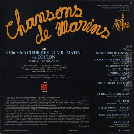 [Pochette de Chansons de marins ( COEUR-JOIE "CLAIR MATIN" de TOULON) - verso]