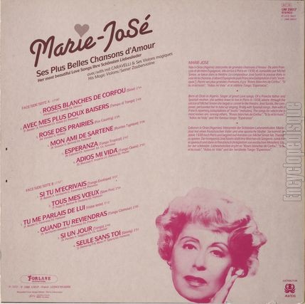 [Pochette de Ses plus belles chansons d’amour (MARIE-JOS) - verso]