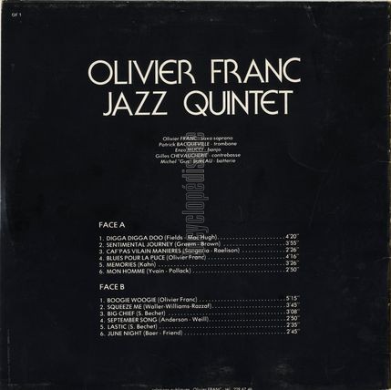 [Pochette de Digga digga doo / Sentimental journey… (OLIVIER FRANC JAZZ QUINTET) - verso]