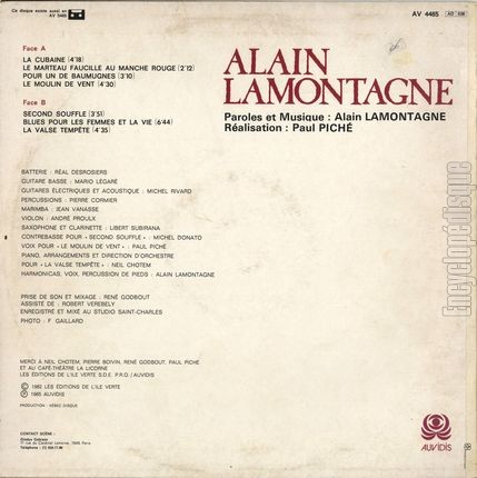 [Pochette de Souffle (Alain LAMONTAGNE) - verso]