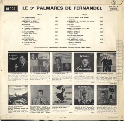 [Pochette de Le 3me palmars de Fernandel (FERNANDEL) - verso]