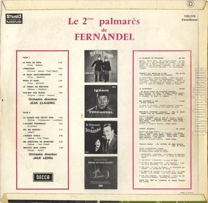 [Pochette de Le 2me palmars de Fernandel (FERNANDEL) - verso]