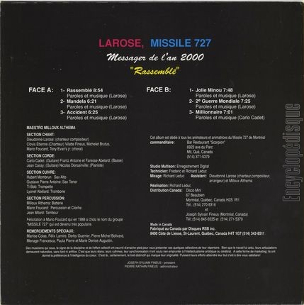 [Pochette de Rassembl (LAROSE et MISSILE 727) - verso]