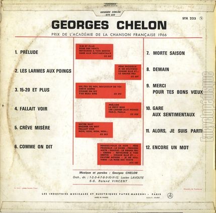 [Pochette de Prlude / Les larmes aux poings / 15-20 et plus… (Georges CHELON) - verso]