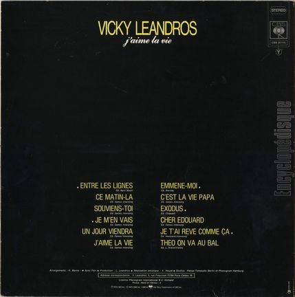 [Pochette de J’aime la vie (Vicky LEANDROS) - verso]