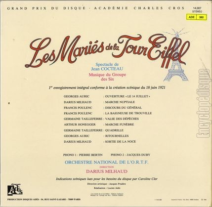 [Pochette de Les maris de la Tour Eiffel (THTRE / SPECTACLE) - verso]