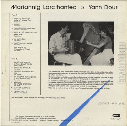 [Pochette de Bleu (Mariannig LARC’HANTEC - Yann DOUR) - verso]