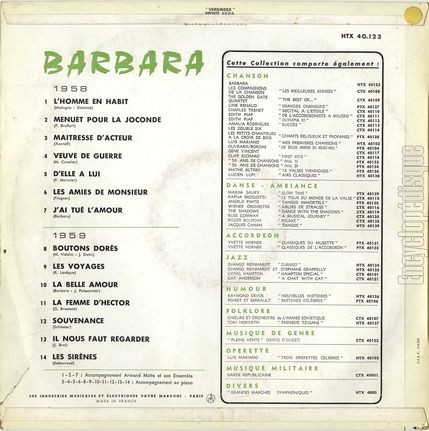 [Pochette de L’homme en habit, D’elle  lui, Les sirnes… (BARBARA) - verso]