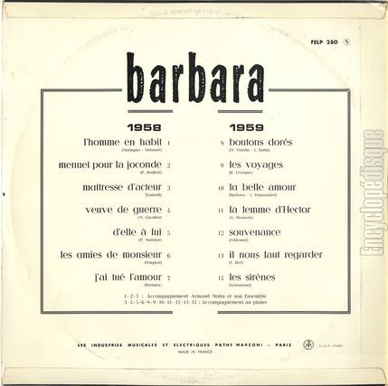 [Pochette de L’homme en habit / Menuet pour la Joconde / Maitresse d’acteur… (BARBARA) - verso]