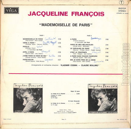 [Pochette de Mademoiselle de Paris (Jacqueline FRANOIS) - verso]