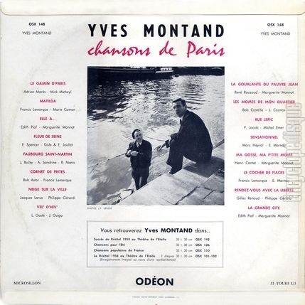 [Pochette de Chansons de Paris (Yves MONTAND) - verso]