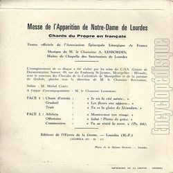 [Pochette de Messe de l’apparition de Notre-Dame de Lourdes (RELIGION) - verso]