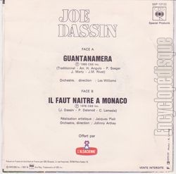 [Pochette de Guantanamera (Joe DASSIN) - verso]