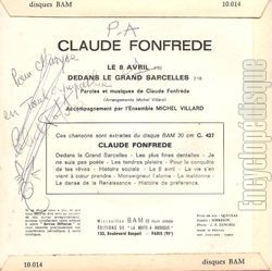 [Pochette de Le 8 avril (Claude FONFRDE) - verso]