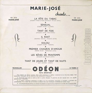 [Pochette de Marie-Jos chante… (MARIE-JOS) - verso]