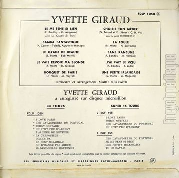 [Pochette de Je me sens si bien, La foule, Sans rancune… (Yvette GIRAUD) - verso]