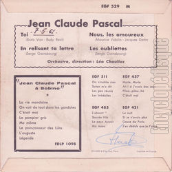 [Pochette de Nous, les amoureux (Jean-Claude PASCAL) - verso]