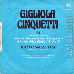 [Pochette de Si (Gigliola CINQUETTI) - verso]