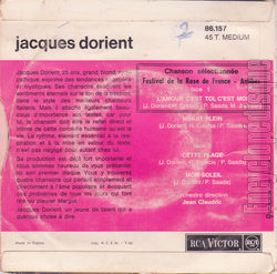 [Pochette de L’amour c’est toi, c’est moi (Jacques DORIENT) - verso]