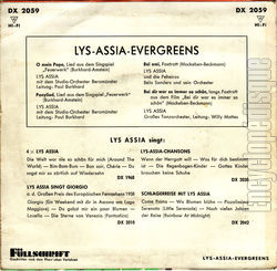 [Pochette de Evergreens (Lys ASSIA) - verso]