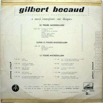 [Pochette de Mes grands succs - Rcital n 1 (Gilbert BCAUD) - verso]