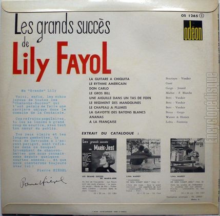 [Pochette de Grands succs (Lily FAYOL) - verso]