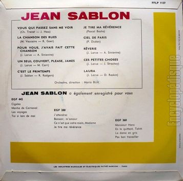 [Pochette de Vous qui passez sans me voir, Rverie, Laura… (Jean SABLON) - verso]