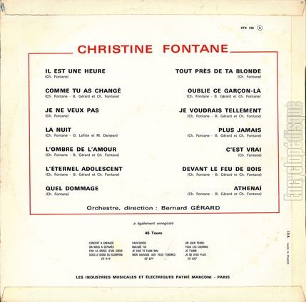 [Pochette de Il est une heure, La nuit, Athena… (Christine FONTANE) - verso]