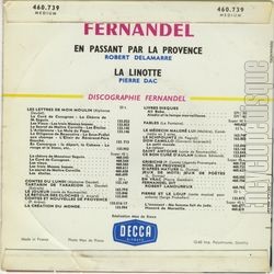 [Pochette de En passant par la Provence (FERNANDEL) - verso]