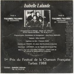 [Pochette de T’allumes, t’allumes (Isabelle LALANDE) - verso]