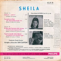 [Pochette de Adios amor (SHEILA) - verso]