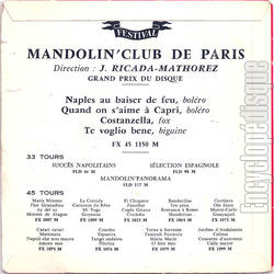 [Pochette de Naples au baiser de feu (MANDOLIN’ CLUB DE PARIS) - verso]