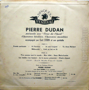 [Pochette de Chansons tendres, chansons muscles (Pierre DUDAN) - verso]