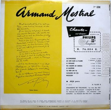 [Pochette de Chante ses derniers succs (Armand MESTRAL) - verso]