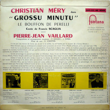 [Pochette de Grossu minutu (Christian MRY) - verso]