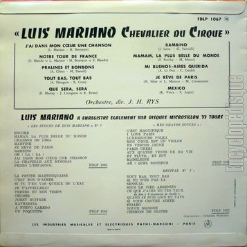 [Pochette de Chevalier du cirque (Luis MARIANO) - verso]