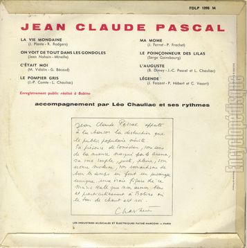 [Pochette de  Bobino (Jean-Claude PASCAL) - verso]