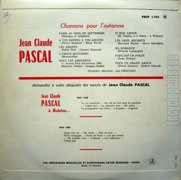 [Pochette de Chansons pour l’automne (Jean-Claude PASCAL) - verso]