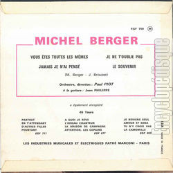 [Pochette de Vous tes toutes les mmes (Michel BERGER) - verso]