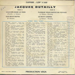 [Pochette de Couchs dans le foin (Jacques DUTAILLY) - verso]