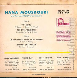 [Pochette de Ton adieu (Nana MOUSKOURI) - verso]