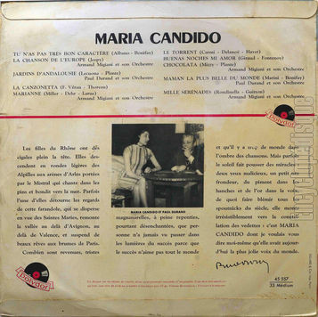 [Pochette de Tu n’as pas trs bon caractre, Marianne, Le torrent… (Maria CANDIDO) - verso]