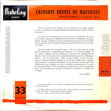 [Pochette de Chansons bonnes ou mauvaises (Jean YANNE et son guide chant) - verso]