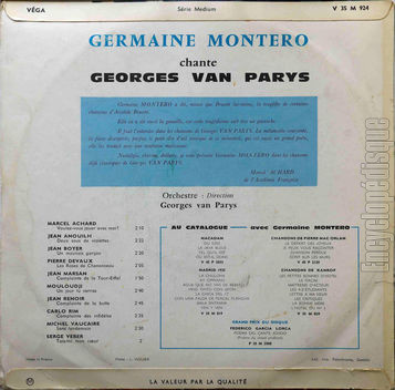 [Pochette de Chante Georges van Parys (Germaine MONTERO) - verso]