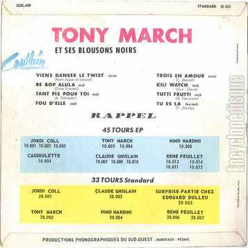 [Pochette de Viens danser le twist, Fou d’elle, Tu es l… (Tony MARCH) - verso]