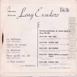 [Pochette de La malvenue (Leny ESCUDERO) - verso]