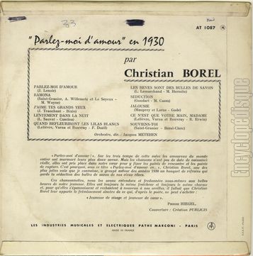 [Pochette de Parlez-moi d’amour en 1930 (Christian BOREL) - verso]