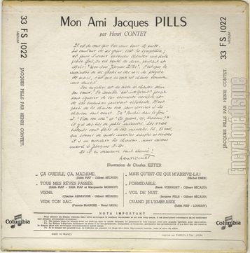 [Pochette de a gueule a, madame, Viens, Formidable… (Jacques PILLS) - verso]