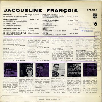 [Pochette de N 6 (Jacqueline FRANOIS) - verso]