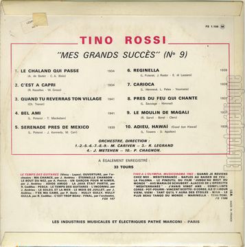 [Pochette de Mes grands succs vol. 9 (Tino ROSSI) - verso]